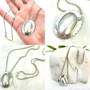 Gorgeous Vintage Nakai Mother of Pearl & Silver Pendant Brooch Necklace